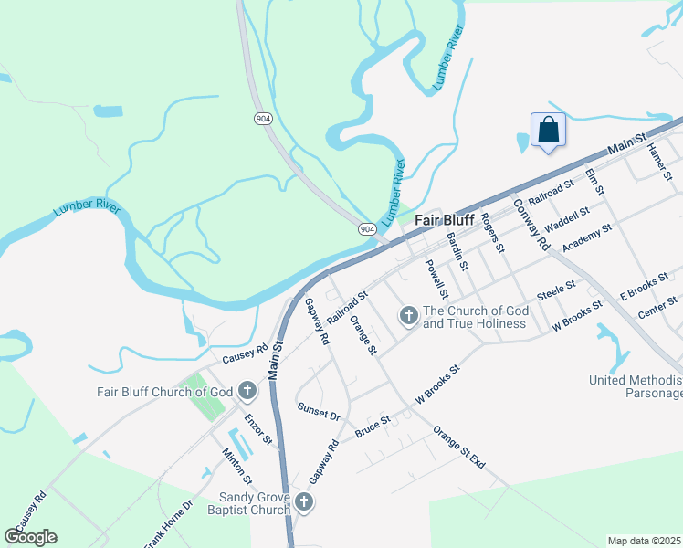 map of restaurants, bars, coffee shops, grocery stores, and more near 1377 Main Street in Fair Bluff