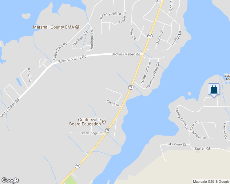 map of restaurants, bars, coffee shops, grocery stores, and more near 3016 Waterfront Street in Guntersville