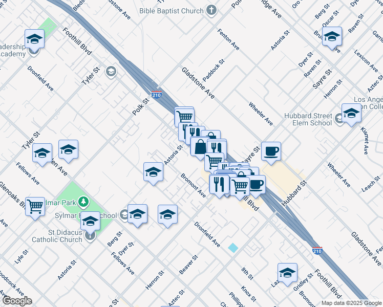 map of restaurants, bars, coffee shops, grocery stores, and more near in Los Angeles