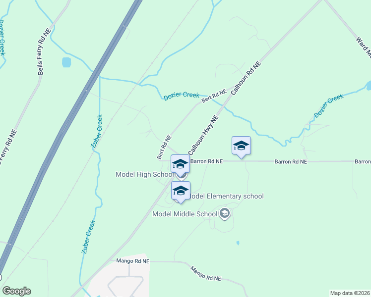map of restaurants, bars, coffee shops, grocery stores, and more near 3337 Calhoun Road Northeast in Rome