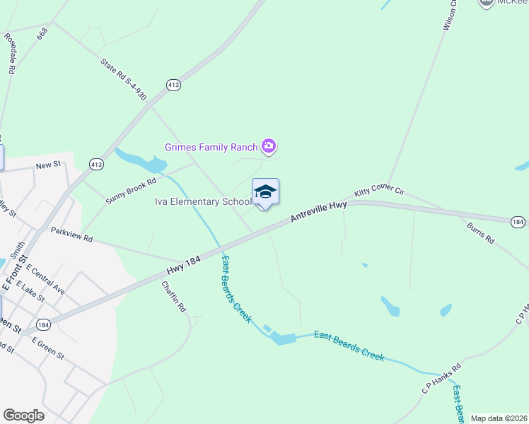 map of restaurants, bars, coffee shops, grocery stores, and more near 803 Antreville Highway in Iva