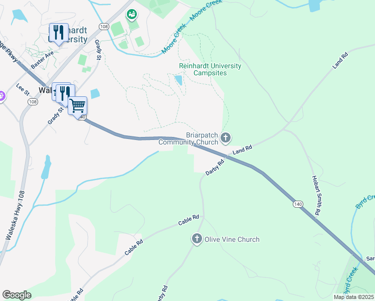map of restaurants, bars, coffee shops, grocery stores, and more near 6231 Reinhardt College Parkway in Waleska