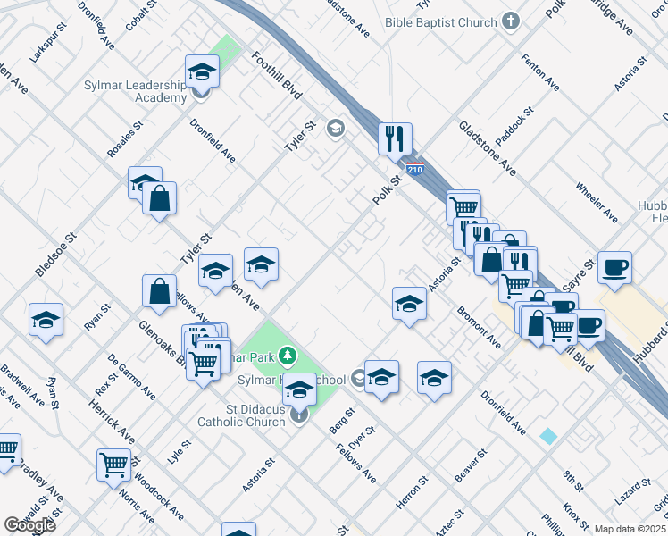 map of restaurants, bars, coffee shops, grocery stores, and more near 13274 Dronfield Avenue in Los Angeles