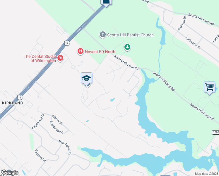 map of restaurants, bars, coffee shops, grocery stores, and more near 9101 Booth Bay Court in Wilmington
