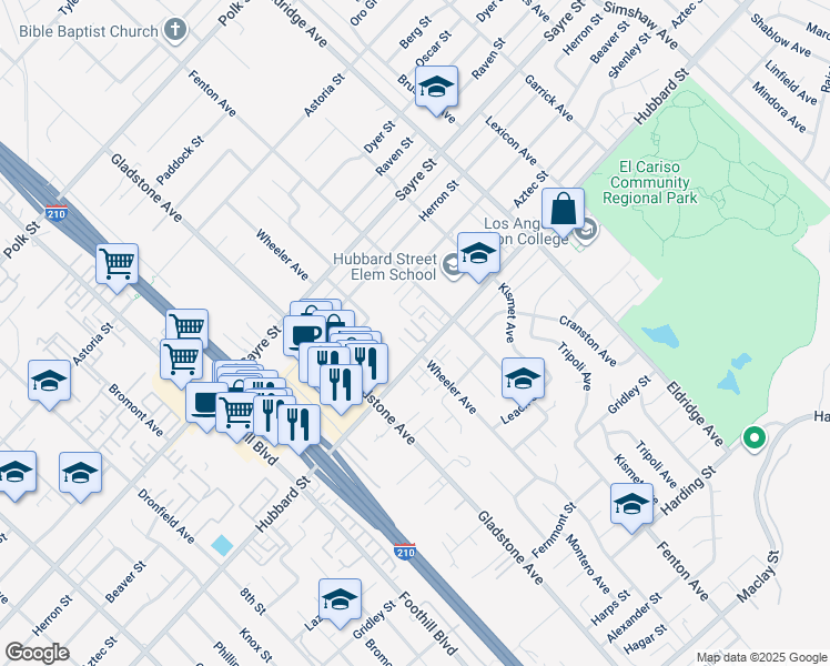 map of restaurants, bars, coffee shops, grocery stores, and more near 13421 Hubbard Street in Los Angeles