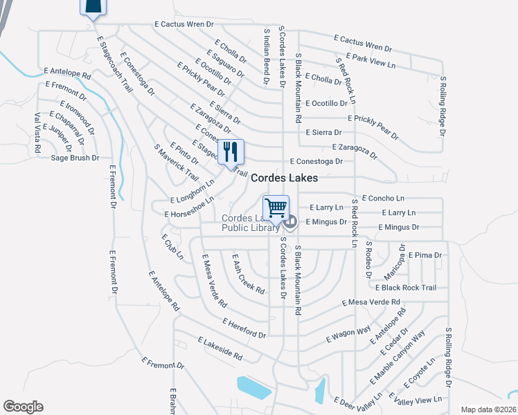 map of restaurants, bars, coffee shops, grocery stores, and more near 15876 South Chestnut Lane in Mayer