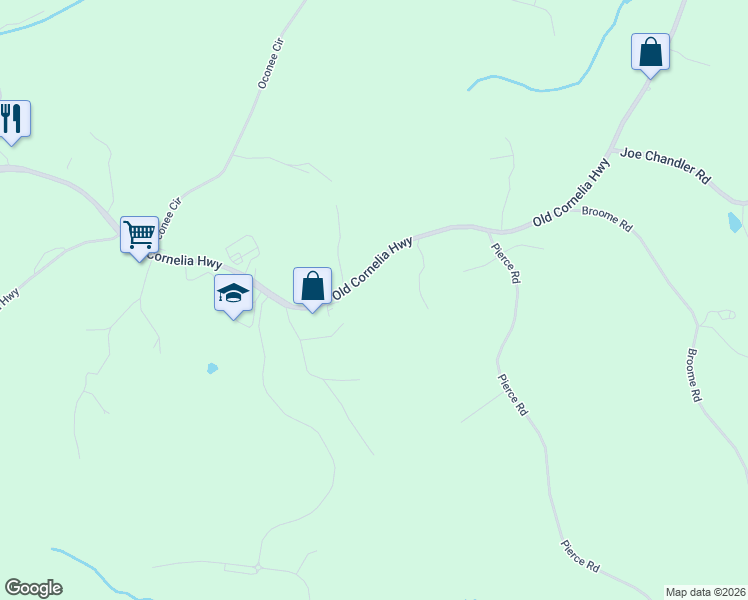 map of restaurants, bars, coffee shops, grocery stores, and more near 2614 Old Cornelia Highway in Gainesville