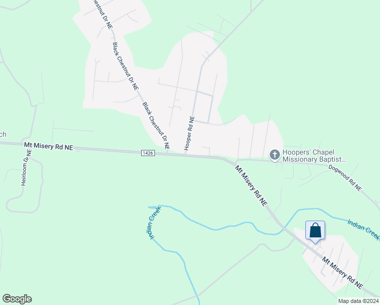 map of restaurants, bars, coffee shops, grocery stores, and more near 3596 Mount Misery Road Northeast in Leland