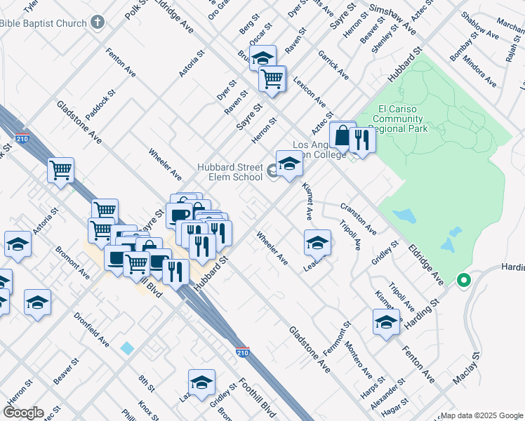 map of restaurants, bars, coffee shops, grocery stores, and more near 13304 Frederick Way in Los Angeles