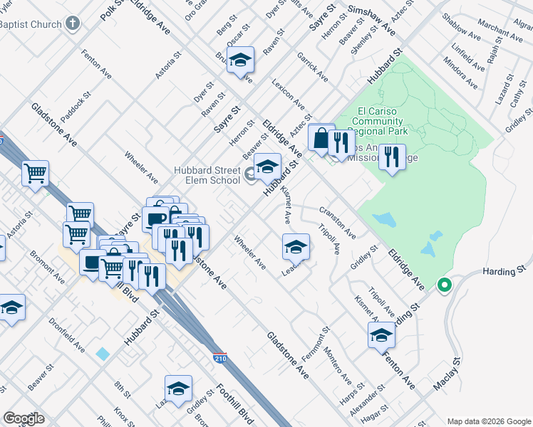 map of restaurants, bars, coffee shops, grocery stores, and more near 13345 Calcutta Street in Los Angeles