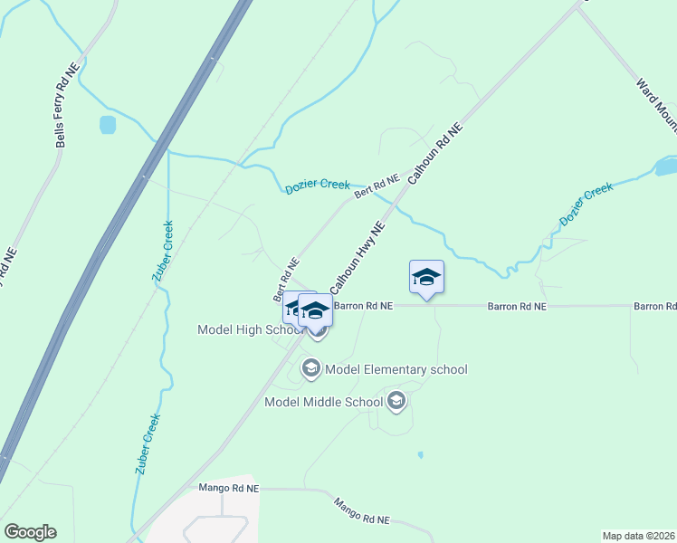 map of restaurants, bars, coffee shops, grocery stores, and more near 3337 Calhoun Road Northeast in Rome