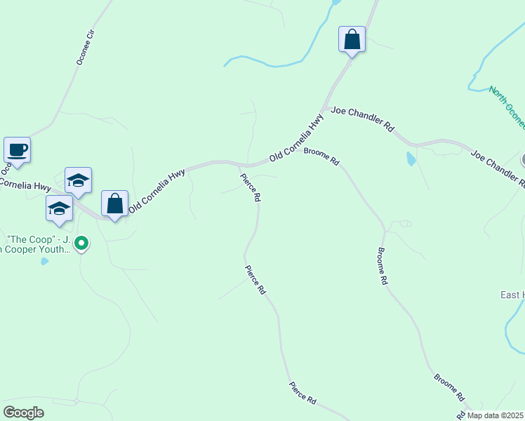 map of restaurants, bars, coffee shops, grocery stores, and more near 2741 Pierce Road in Gainesville