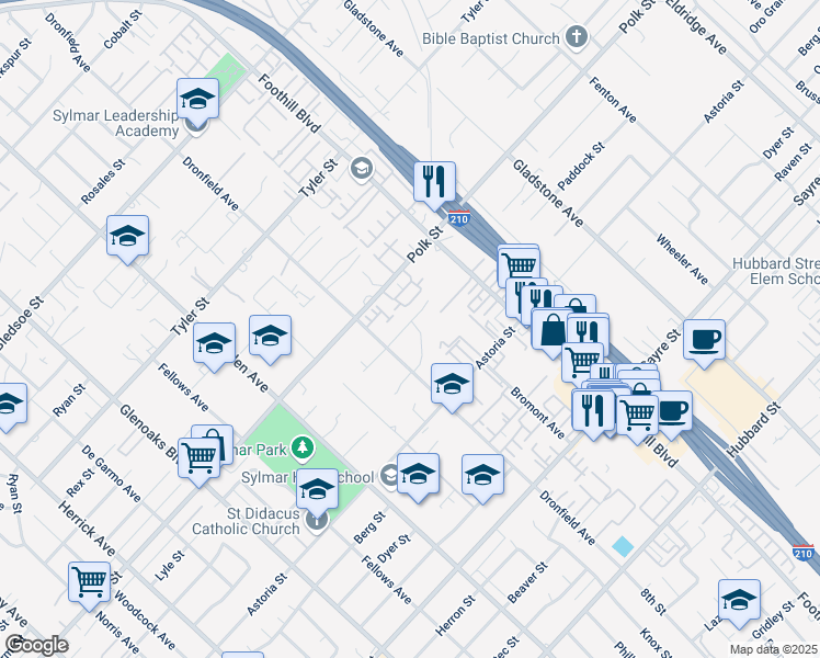 map of restaurants, bars, coffee shops, grocery stores, and more near 14152 Paddock Street in Los Angeles