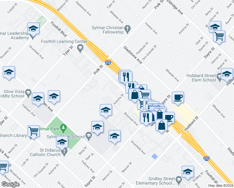 map of restaurants, bars, coffee shops, grocery stores, and more near 13983 Astoria Street in Los Angeles