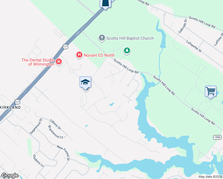 map of restaurants, bars, coffee shops, grocery stores, and more near 500 Scotts Hill Loop Rd in Wilmington