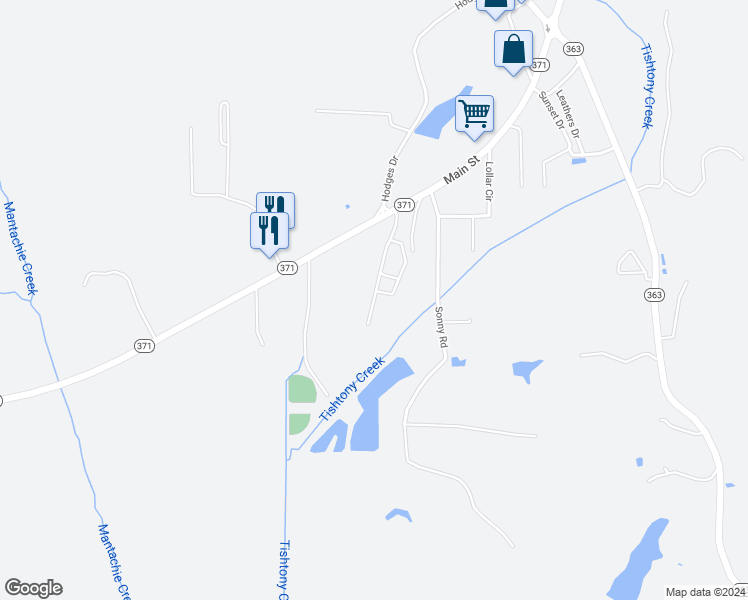 map of restaurants, bars, coffee shops, grocery stores, and more near 100-298 Ivie Lane in Mantachie