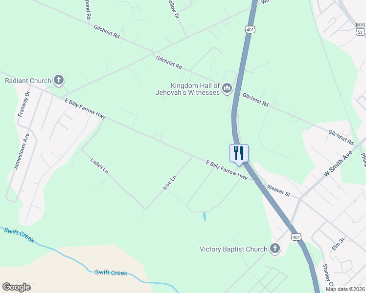 map of restaurants, bars, coffee shops, grocery stores, and more near 974 E Billy Farrow Hwy in Darlington