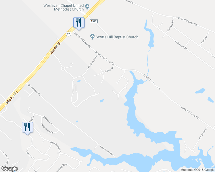 map of restaurants, bars, coffee shops, grocery stores, and more near 500 Scotts Hill Loop Road in Wilmington