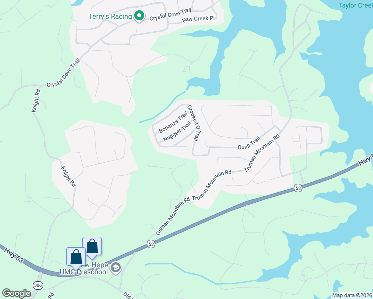 map of restaurants, bars, coffee shops, grocery stores, and more near 7080 Crooked O Trail in Gainesville