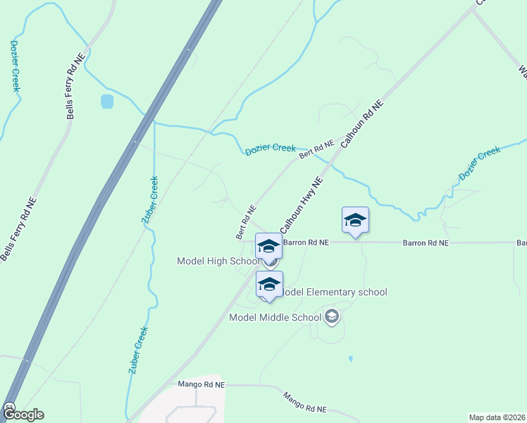 map of restaurants, bars, coffee shops, grocery stores, and more near 138 Bert Rd NE in Rome
