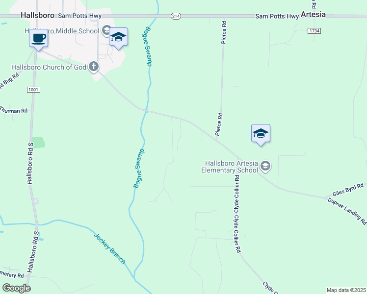 map of restaurants, bars, coffee shops, grocery stores, and more near 822 Giles Byrd Road in Hallsboro