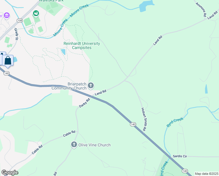 map of restaurants, bars, coffee shops, grocery stores, and more near 240 Land Road in Waleska