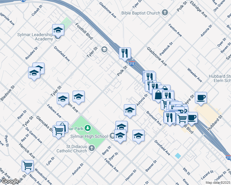 map of restaurants, bars, coffee shops, grocery stores, and more near 14165 Paddock Street in Los Angeles