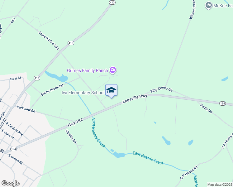 map of restaurants, bars, coffee shops, grocery stores, and more near 803 Antreville Highway in Iva
