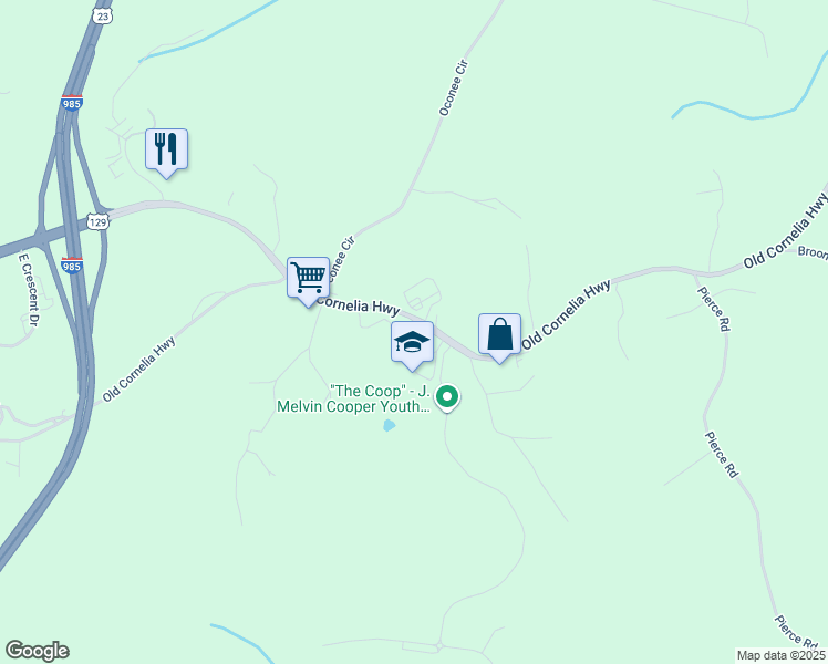 map of restaurants, bars, coffee shops, grocery stores, and more near 2490 Old Cornelia Highway in Gainesville
