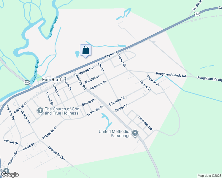 map of restaurants, bars, coffee shops, grocery stores, and more near 260 Elm Street in Fair Bluff