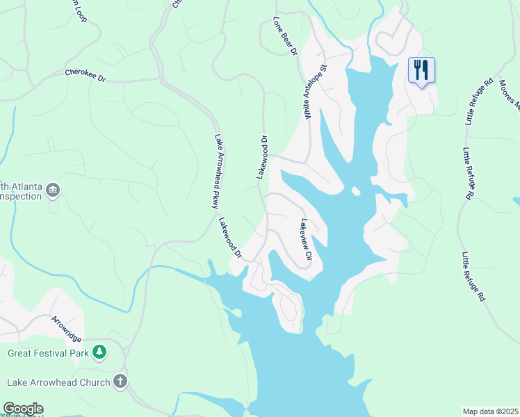 map of restaurants, bars, coffee shops, grocery stores, and more near 274 Lakewood Drive in Waleska