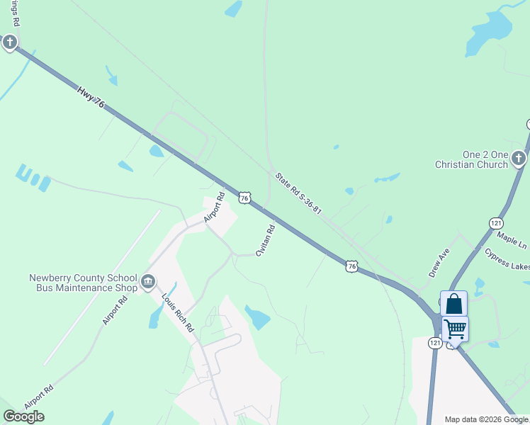 map of restaurants, bars, coffee shops, grocery stores, and more near 2705 Wilson Road in Newberry