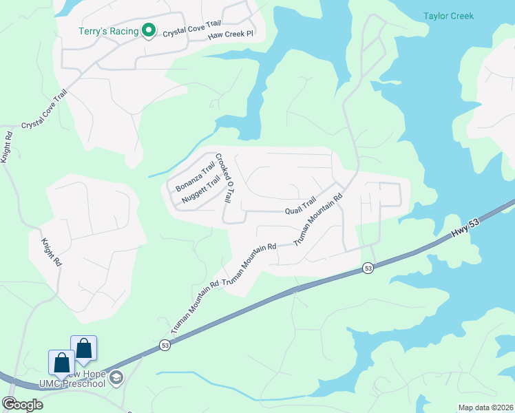 map of restaurants, bars, coffee shops, grocery stores, and more near 5820 Quail Trail in Gainesville