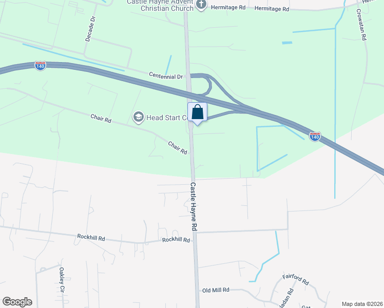 map of restaurants, bars, coffee shops, grocery stores, and more near 3458 Castle Hayne Road in Castle Hayne