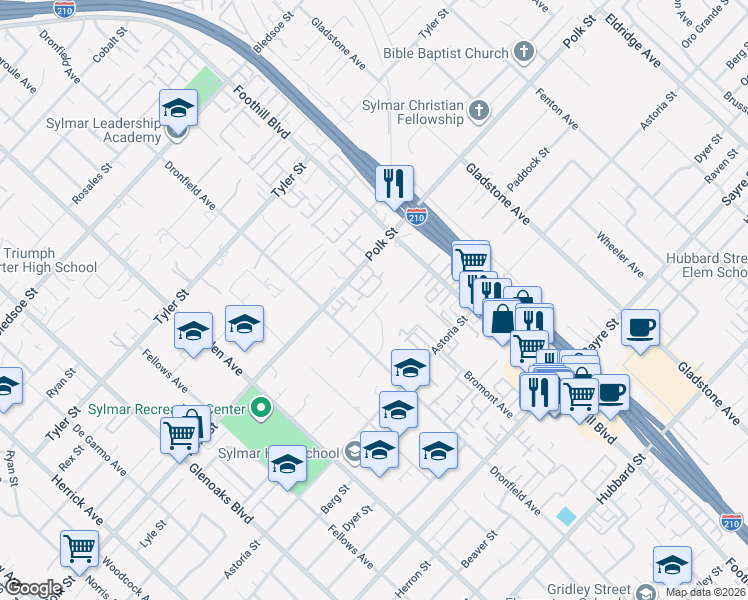 map of restaurants, bars, coffee shops, grocery stores, and more near 14152 Paddock Street in Los Angeles