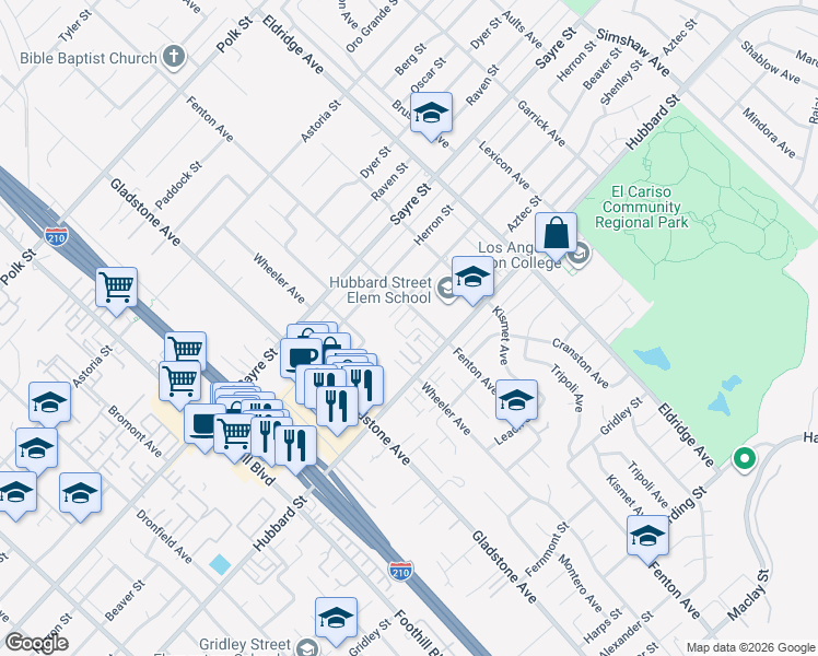 map of restaurants, bars, coffee shops, grocery stores, and more near 13282 Jacob Lane in Los Angeles