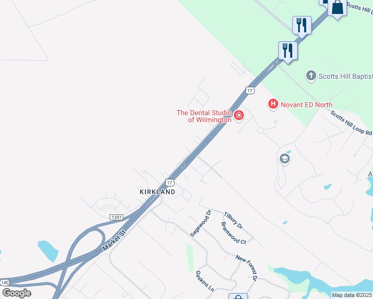 map of restaurants, bars, coffee shops, grocery stores, and more near 8901 Stephens Church Road in Wilmington
