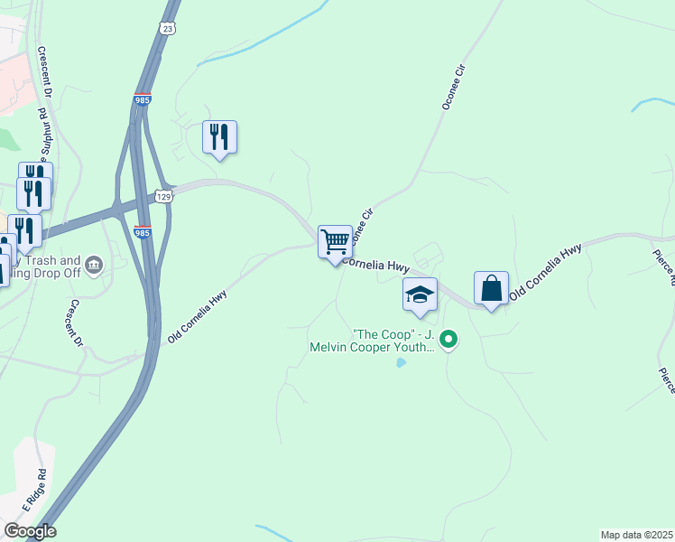 map of restaurants, bars, coffee shops, grocery stores, and more near 2318 Old Cornelia Highway in Gainesville