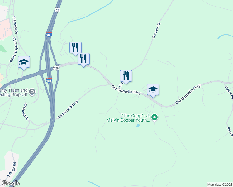 map of restaurants, bars, coffee shops, grocery stores, and more near 2318 Old Cornelia Highway in Gainesville