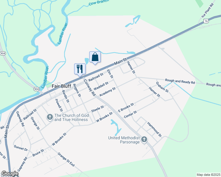 map of restaurants, bars, coffee shops, grocery stores, and more near 798 Academy Street in Fair Bluff