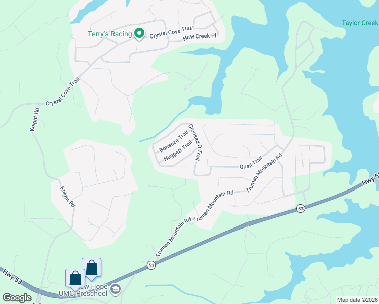 map of restaurants, bars, coffee shops, grocery stores, and more near 6225 Gold Dust Trail in Gainesville