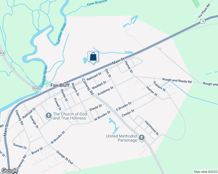 map of restaurants, bars, coffee shops, grocery stores, and more near 798 Academy Street in Fair Bluff