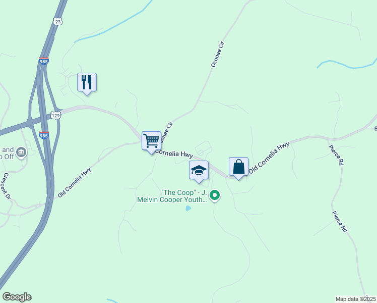 map of restaurants, bars, coffee shops, grocery stores, and more near 2443 Old Cornelia Highway in Gainesville