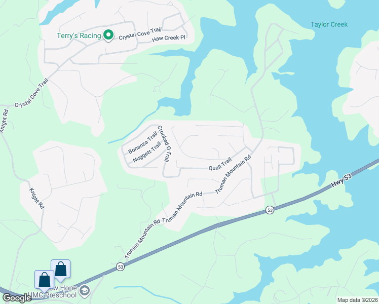 map of restaurants, bars, coffee shops, grocery stores, and more near 5950 Quail Mountain Trail in Gainesville