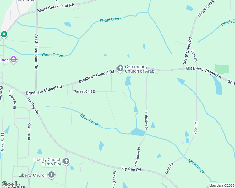 map of restaurants, bars, coffee shops, grocery stores, and more near 1526 Sunset Drive Southeast in Arab