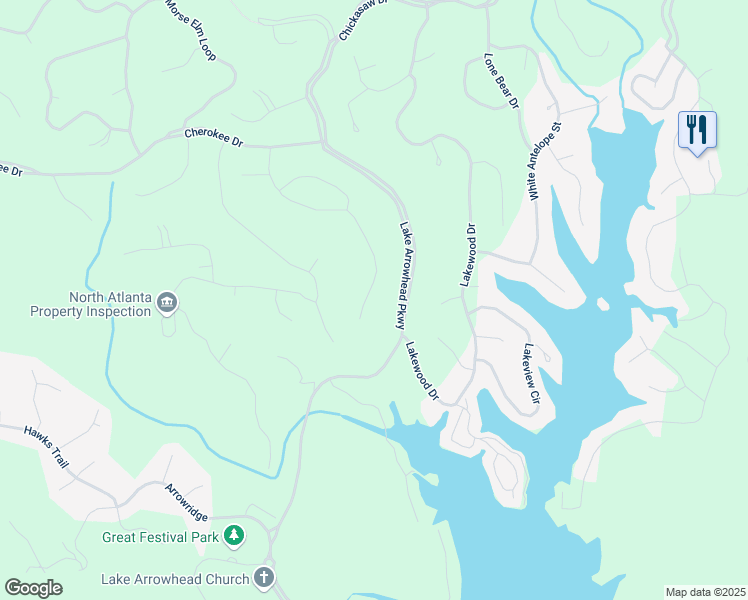 map of restaurants, bars, coffee shops, grocery stores, and more near 209 Ponderosa Lane in Waleska