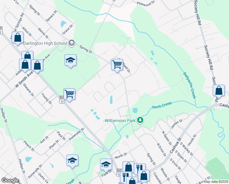 map of restaurants, bars, coffee shops, grocery stores, and more near 121 Richmond Street in Darlington