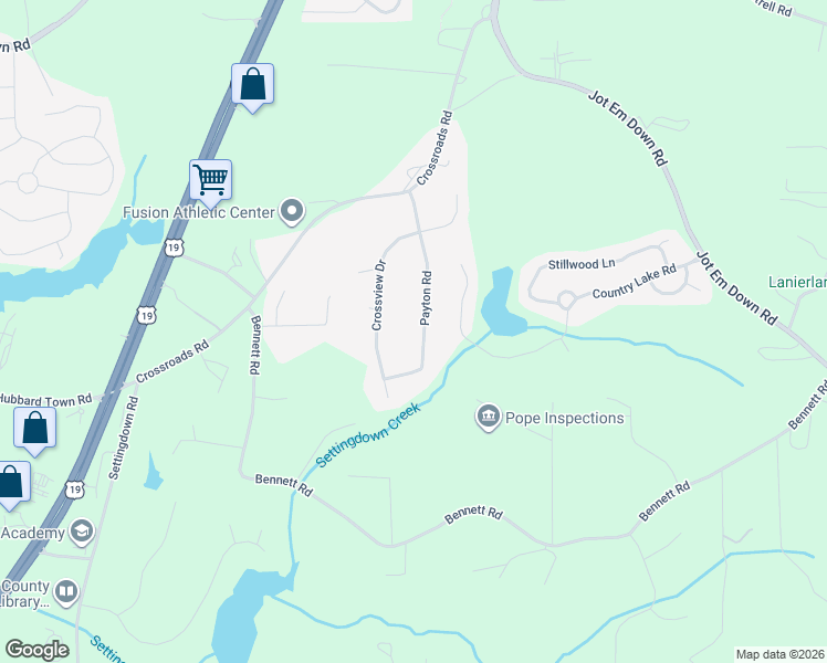 map of restaurants, bars, coffee shops, grocery stores, and more near 6820 Payton Road in Cumming