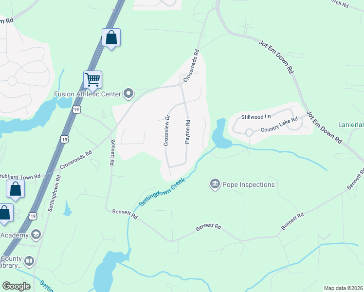 map of restaurants, bars, coffee shops, grocery stores, and more near 6820 Payton Road in Cumming