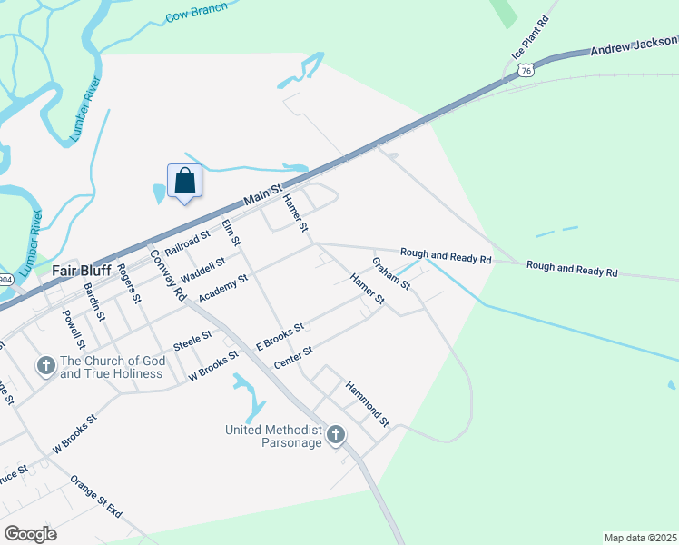 map of restaurants, bars, coffee shops, grocery stores, and more near 282 Hamer Street in Fair Bluff